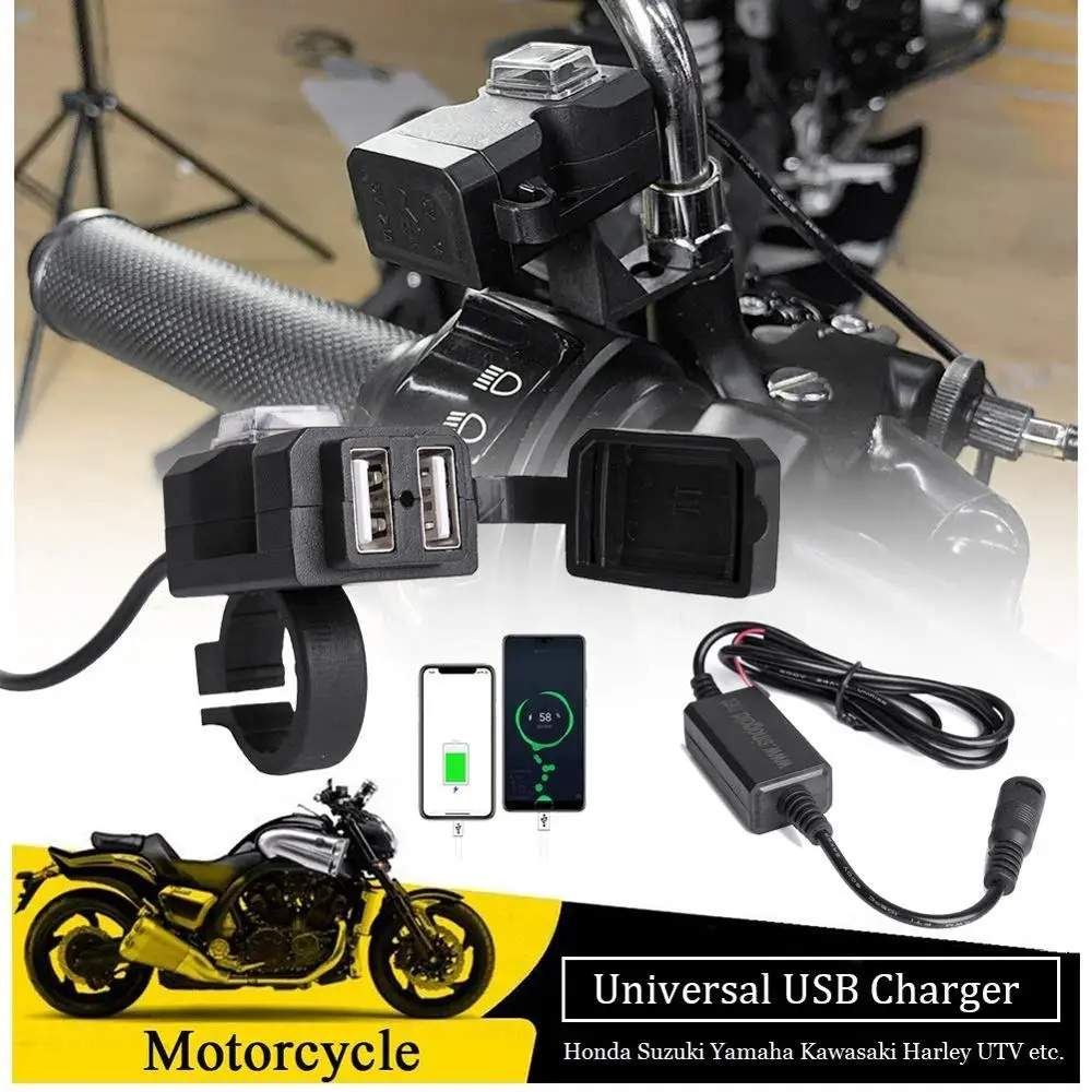 

Dual USB Port 12V Waterproof Motorbike Motorcycle Handlebar Charger 5V 1A/2.1A Adapter Power Supply Socket for Phone Mobile NEW