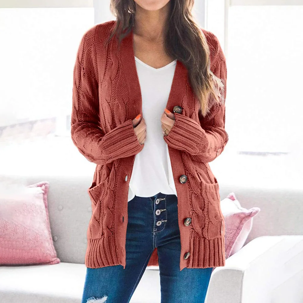 

Button Sweater Cardigans Women Coat 2020 Loose Sweater Jacket V-neck Harajuku Warm Sweaters Pockets Knitted Cardigans Female