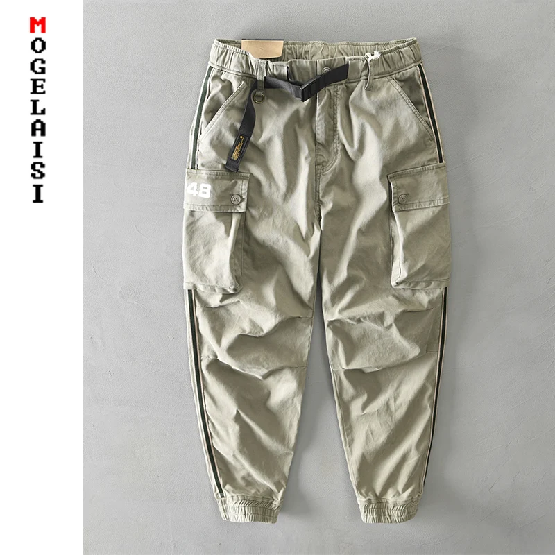 

Mens Cargo Pants 2020 Autumn new solid 100% cotton slim streetwear Joggers Trousers Multiple pockets pants Asian size 3XL Z328