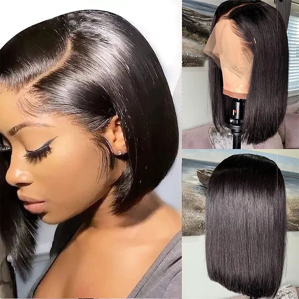 Bone Straight Short Bob 13x4 Lace Front Human Hair Wig with Baby Hair Malaysian Lace Wigs For Women 180% Denisty Natural Color