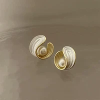 2022 new korean imitation pearl stud earrings for women simple geometric zircon flower earring girl wedding minimalist jewelry