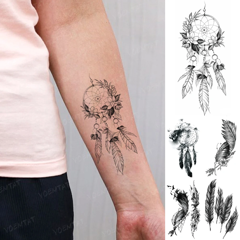 

Water Transfer Waterproof Temporary Tattoo Sticker Garland Dream Net Feather Flash Tatto Woman Man Arm Wrist Body Art Fake Tatoo
