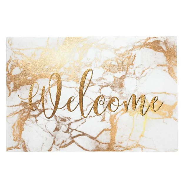 Стильные черные коврики для входной двери из искусственного мрамора с золотыми