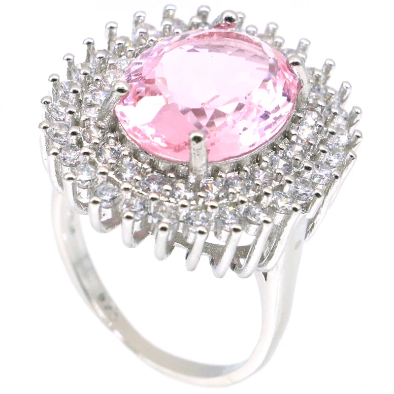 26x22mm Jazaz European Design 6.9g Created Pink Kunzite Paris Blue Topaz Rhodoite Garnet CZ Women 925 Solid Sterling Silver Ring | Украшения