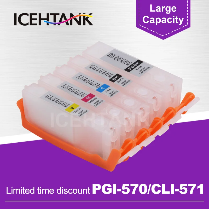 ICEHTANK перезаправляемый чернильный картридж для Canon PGI 570 CLI 571 PIXMA MG5751 MG5752-Silver MG5753-Silver