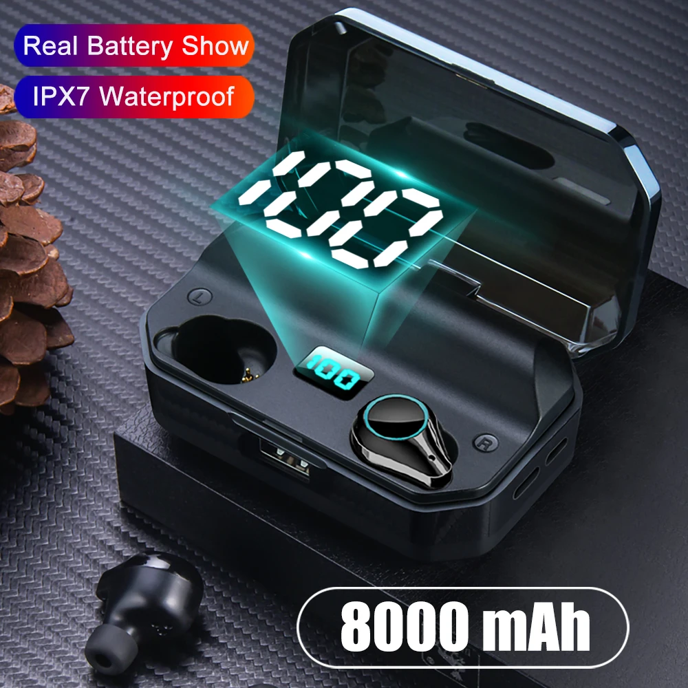 Наушники вкладыши Bluetooth беспроводные наушники телефон с зарядным устройством 8000
