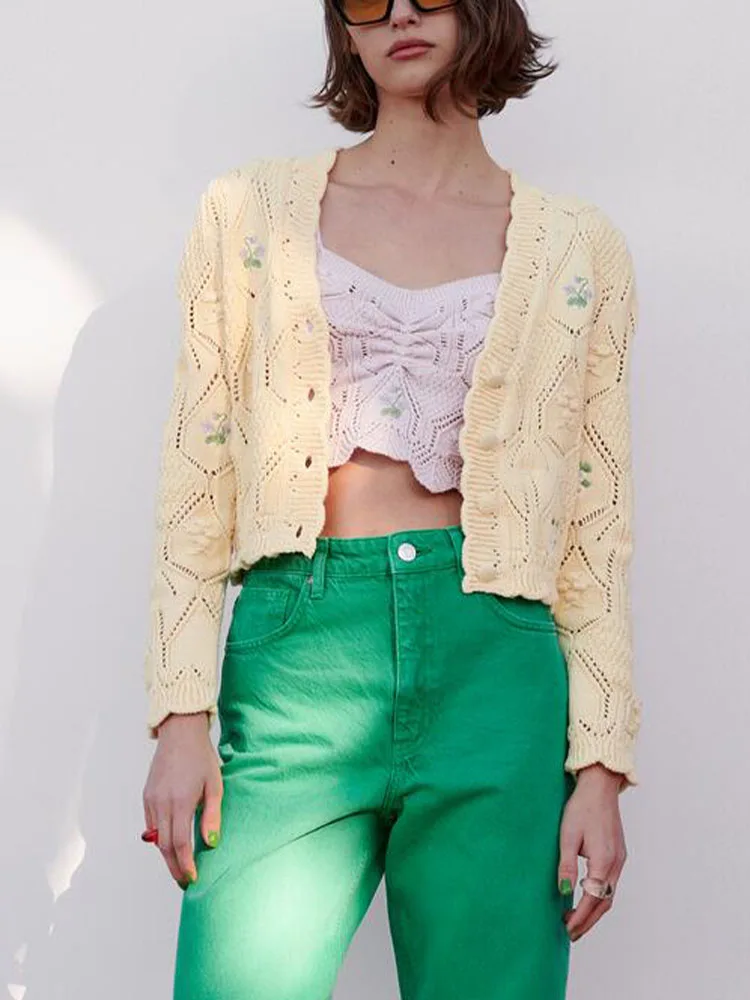 

ZA new women's wear flower-shaped decorative hollow knit cardigan jacket