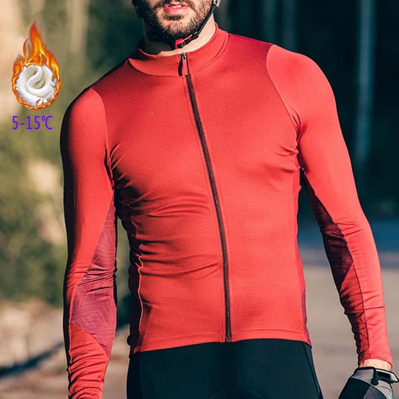 

New Men Winter Thermal Fleece Cycling Jersey Long Sleeves Flannel Road Bike Tops MTB Jerseys Plus Size Autumn Bicycle Tops