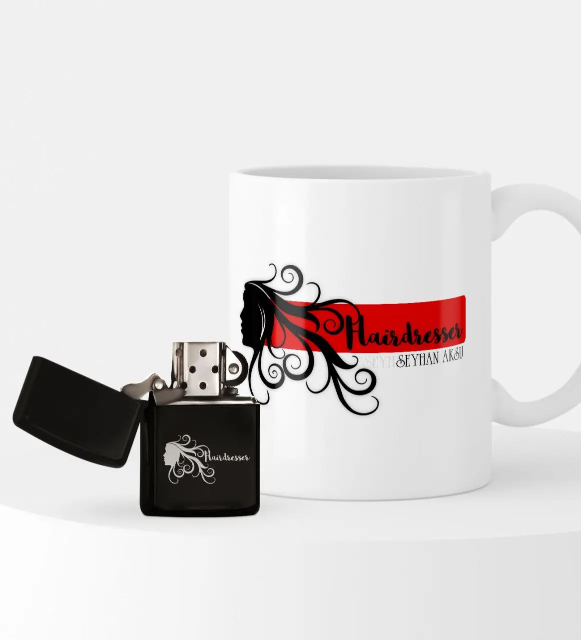 

Personalized Hair Stylist Themed Lighter and Mug Set-2