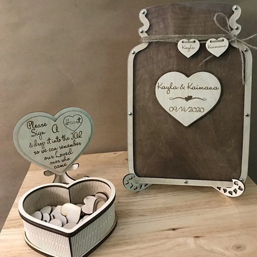 Personalized Wooden Mason Jar Wedding Guest Book Drop Box - Alternative Signature Guestbook for Engagements and Weddings image 3