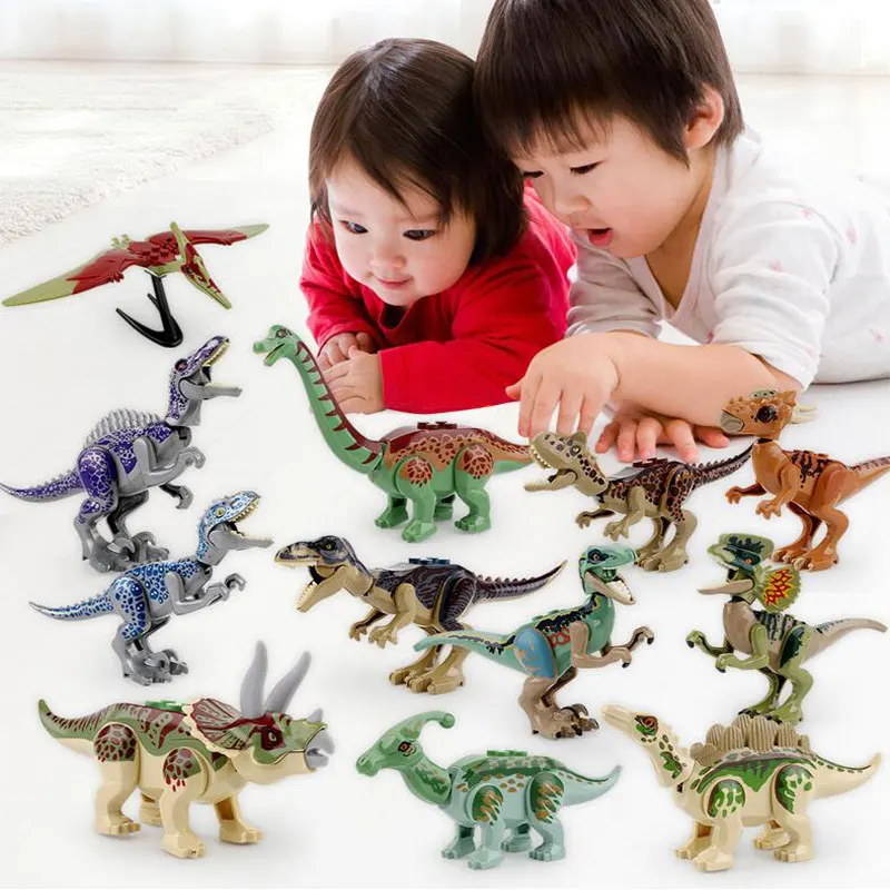 

Сборные строительные блоки, игрушечные фигурки динозавров, мир, Трицератопс, тираннозавр, Детские модели животных, кирпичи, игрушки для мал...