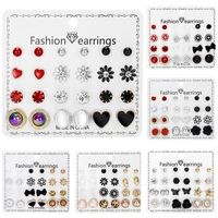 12 pairsset butterfly heart earrings set for women geometric rhinestone simulated pearl jewelry accessories piercing ball stud