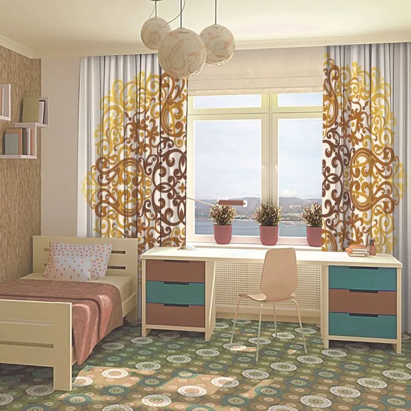 Занавеска в классическом марокканском стиле Мандала с цветочным орнаментом