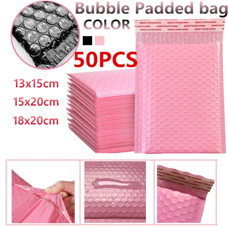 

50Pcs/Set Portable Waterproof Bubble Mailers Poly Self Sealing Padded Envelope Courier Bags Gift Packages