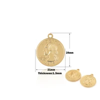 gold plated coin portrait pendant diy making earrings pendant necklace bracelet jewelry accessories round charm