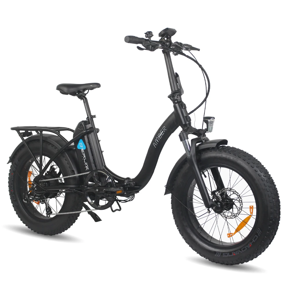 DERUIZ AMBER Electric Bike Folding 20 Inch Snow Bicycle 48V 500W 624WH Lithium Battery Ebike Fat Tire Women Men's E-bike richbit 500w 48v 20inch fat tire ebike electric bike folding snow electric bicycle suspension turning lights mirrror disc brake