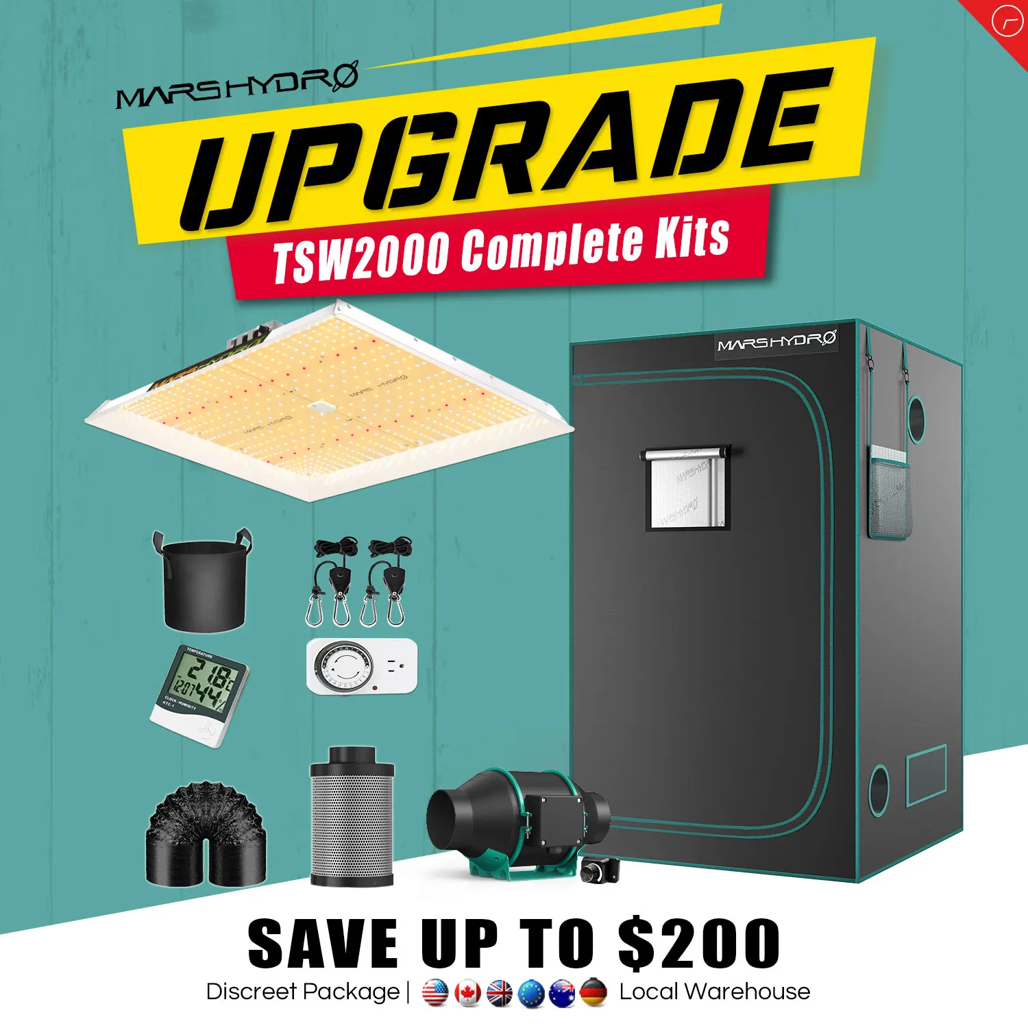 Новинка! Mars Hydro TSW 2000 набор для выращивания растений светодиодный Sunlike полный