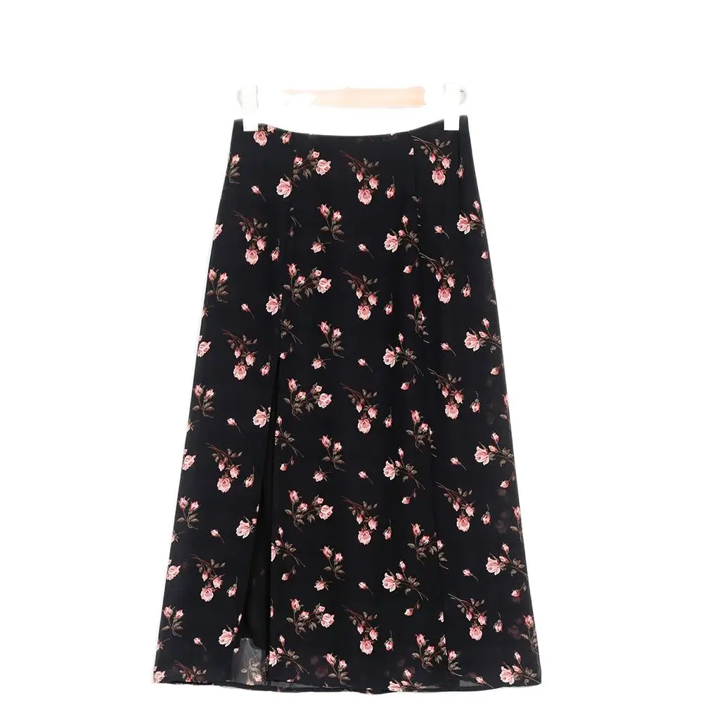 Женская юбка модные элегантные винтажные черные юбки с цветочным рисунком