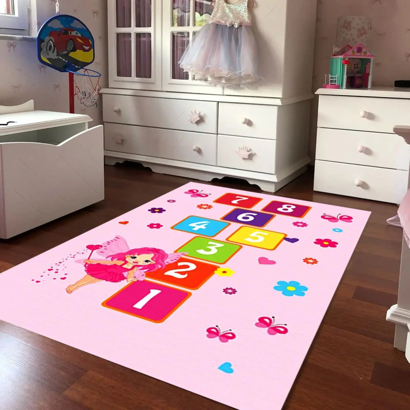 Fun Pink Game Hopscotch Kid Room  Carpet Rug Tateme Tatami  Mat Decoration Bedroom Decor  Quarto Kilim Lightning Mcquenn