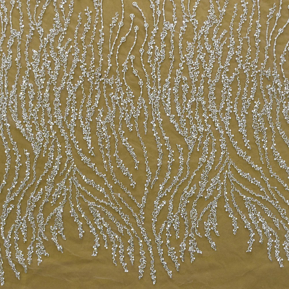 

2022 New Fashion Style African French White Color Pearls Sequins Lace Fabrics With Beaded For Wedding Party HY1735