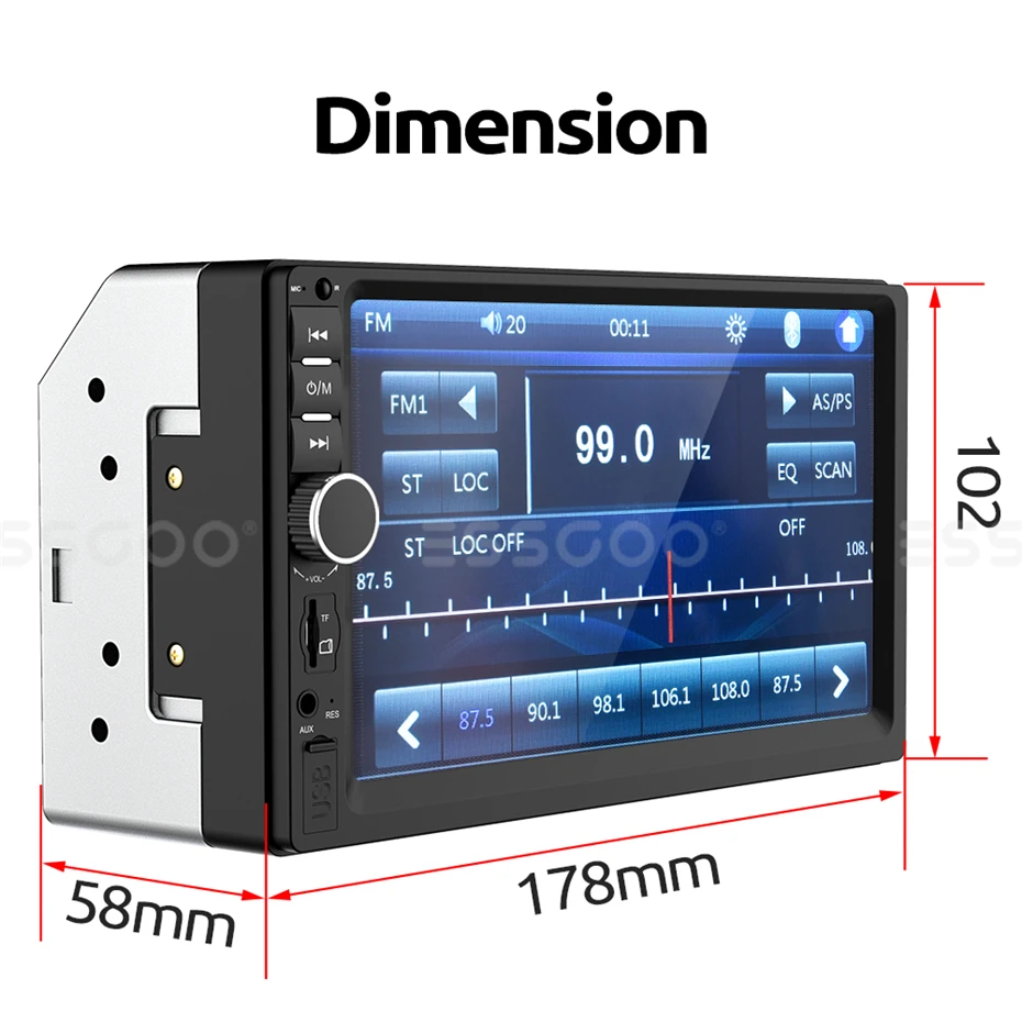 Автомагнитола ESSGOO, 2 Din, 7-дюймовый сенсорный экран, MP5, стерео, FM, Bluetooth, USB, AUX, Mirror Link, 7-цветная подсветка, мультимедийный плеер (art.: 3920bc5a4fbbb) - 3920bc5a4fbbb