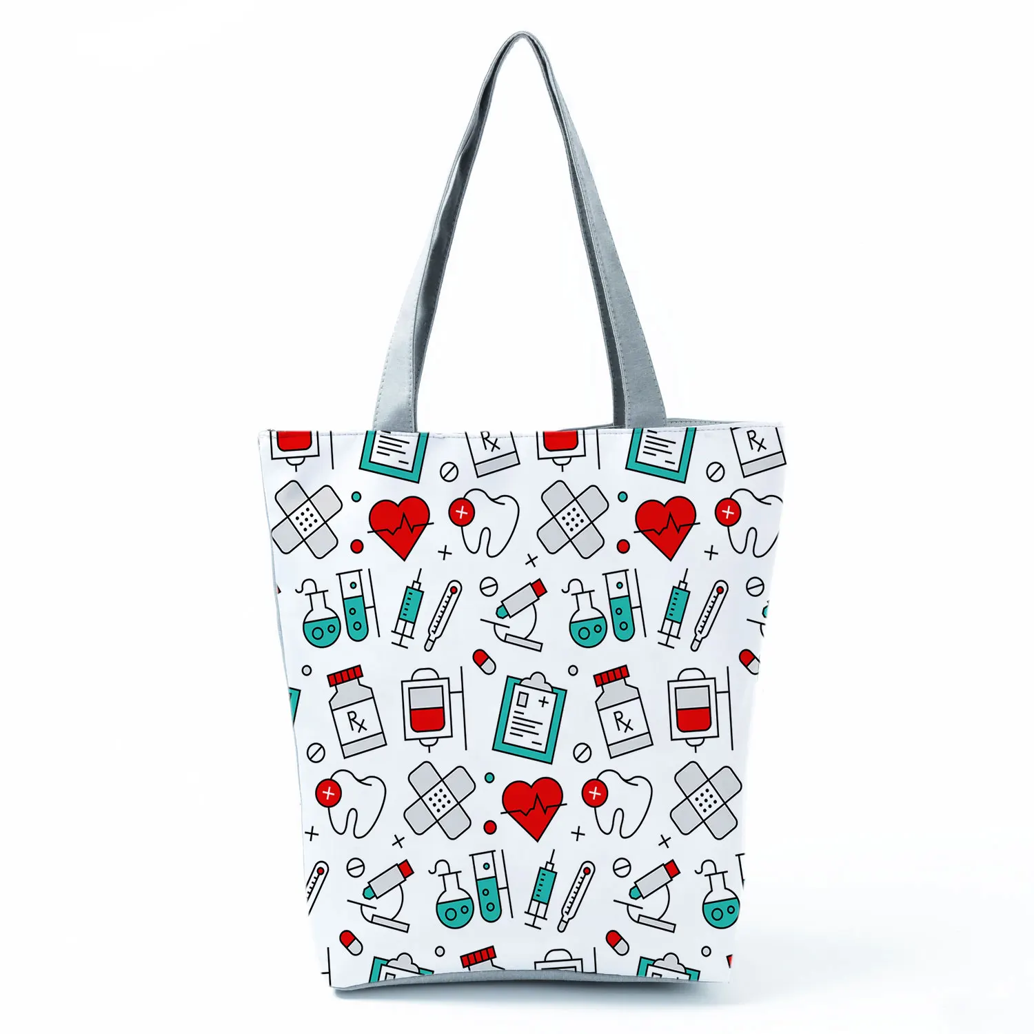 Nurse Needle Tubing Pattern Printed Customized Eco Shopper Polyester Totes Bags Women's Handbag Reusable Grocery Bag Pretty Gift