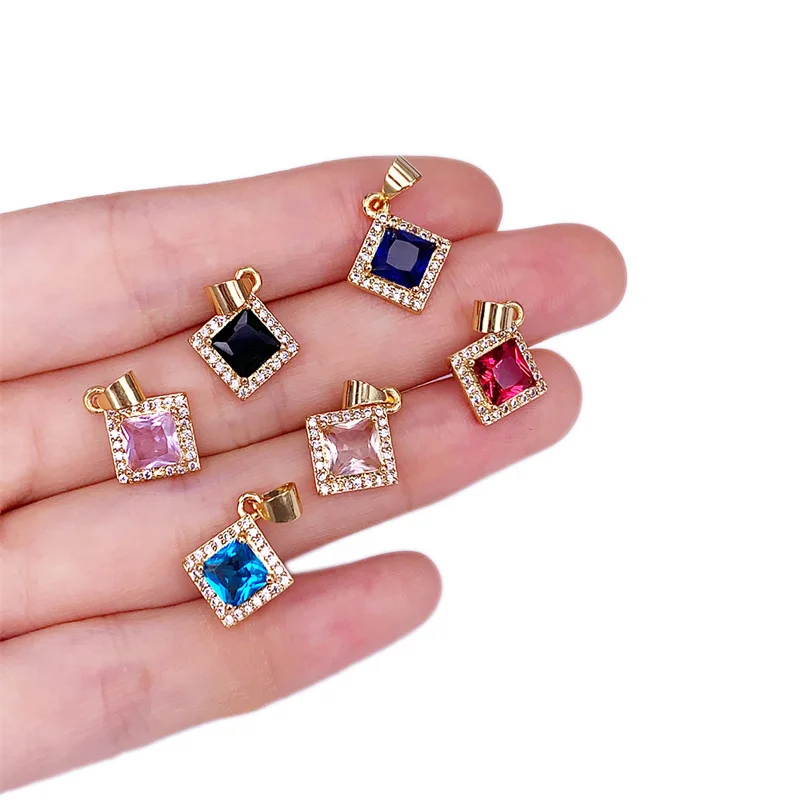 

5pcs Brass Gold Plated Micro Pave Cubic Zirconia Square Pendant Charms Metal Decorations Accessories For Bracelet Necklace Craft