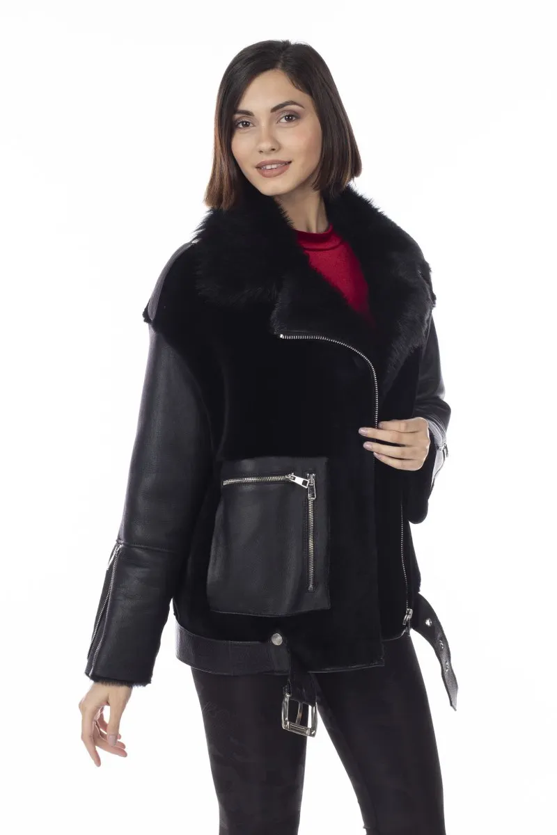

Women's leather jacket with fur; outerwear; women's jacket