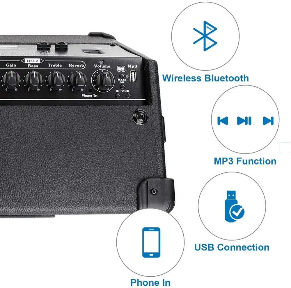 elektrische akustische gitarre verstärker lautsprecher bass combo tragbare amp reverb bluetooth wiederaufladbare gebaut in soundkarte aufnahme fr