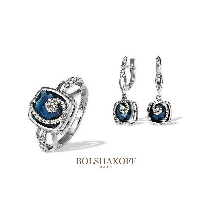 Комплект украшений BOLSHAKOFF Кольцо+Серьги серебро 925 арт.002 размер 17 5 осн.вставка -
