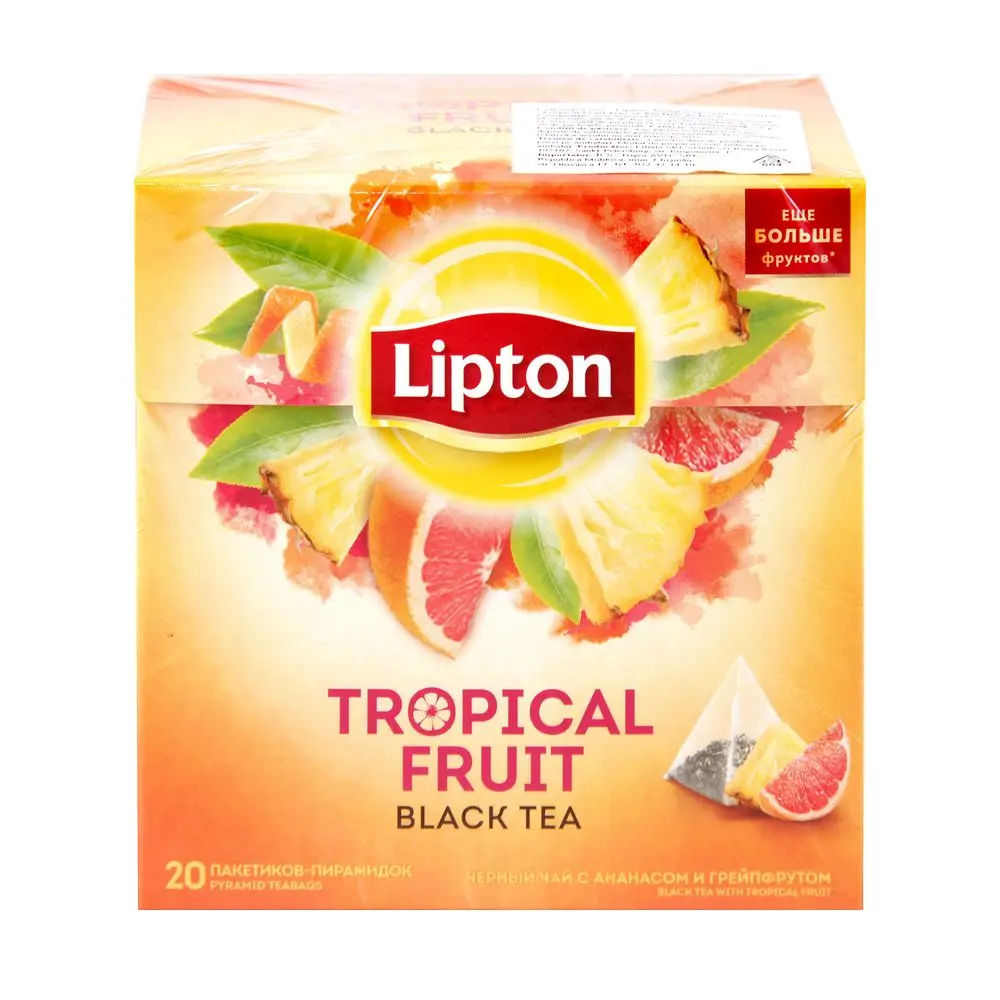 Черный чай Lipton Тропические фрукты с ананасом и грейпфрутом в пакетиках 20 шт |