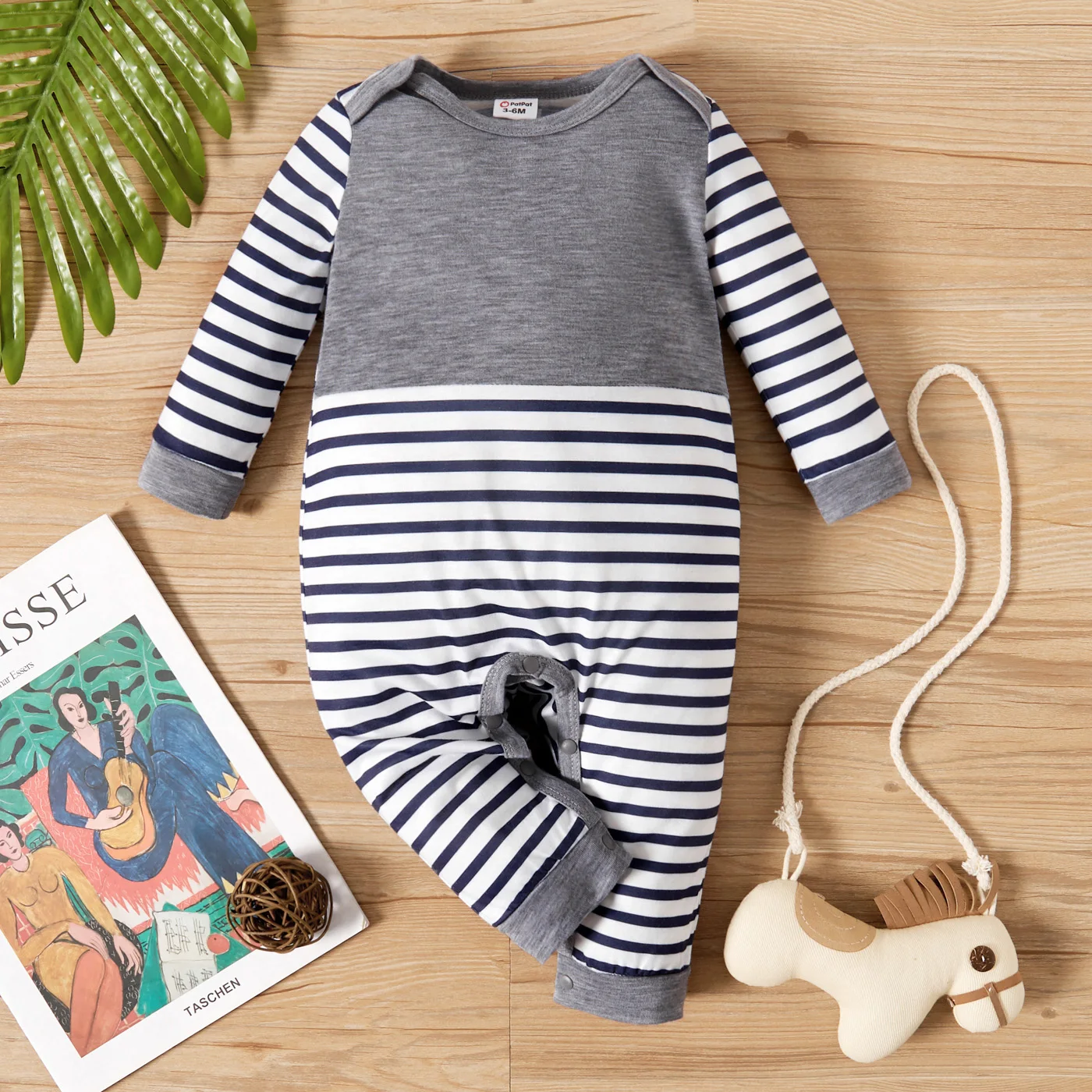 

PatPat Baby Boy Jumpsuit All Over Striped/Star Print Long-sleeve Baby Jumpsuit