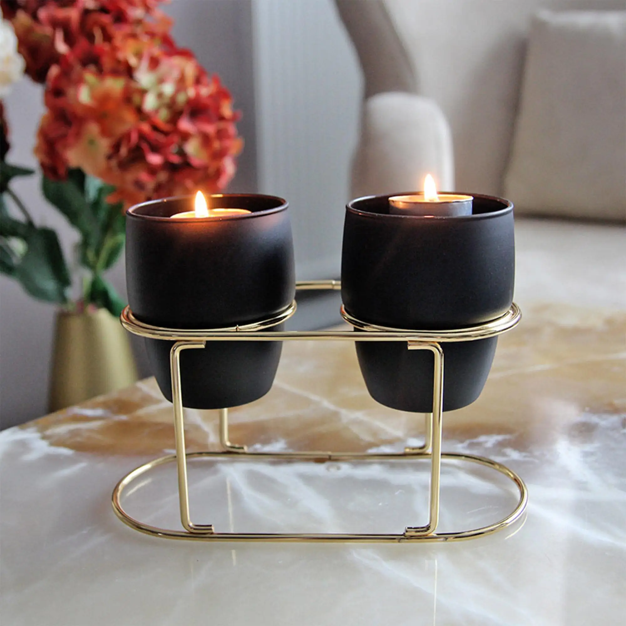 

Mien 2 Pcs Horizontal Decorative Pot Candle Holder Metal Black Decorative Household Items Style Stylish Fashionable