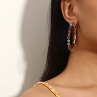 colorful crystal exaggerated round circle hollow earrings for women vintage gold color bohemain womens earring trendy jewelry