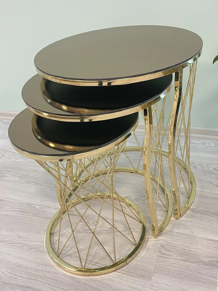 

LUXURY ZAILA GOLD METAL LASER CUTTING COFFEE TABLE,3 PIECES TABLE