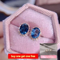 retro luxury topaz ear studs vintage womens 925 sterling silver inlaid blue gemstones jewelry earrings bride wedding party gift