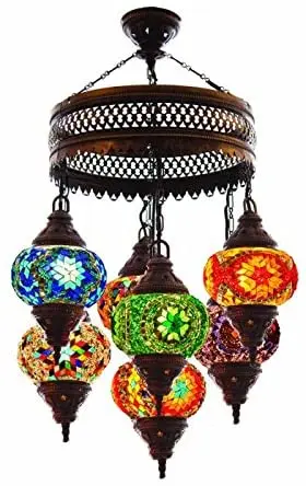 

Turkish Authentic 7 Globe Mosaic Chandelier Mosaic Lamp Moroccan Lantern