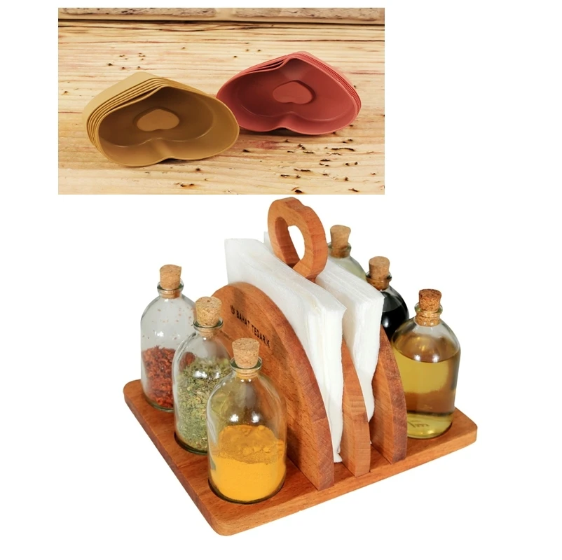 

Wooden Napkin Holder Oil-Vinegar Spice Rack Set Cake Mold