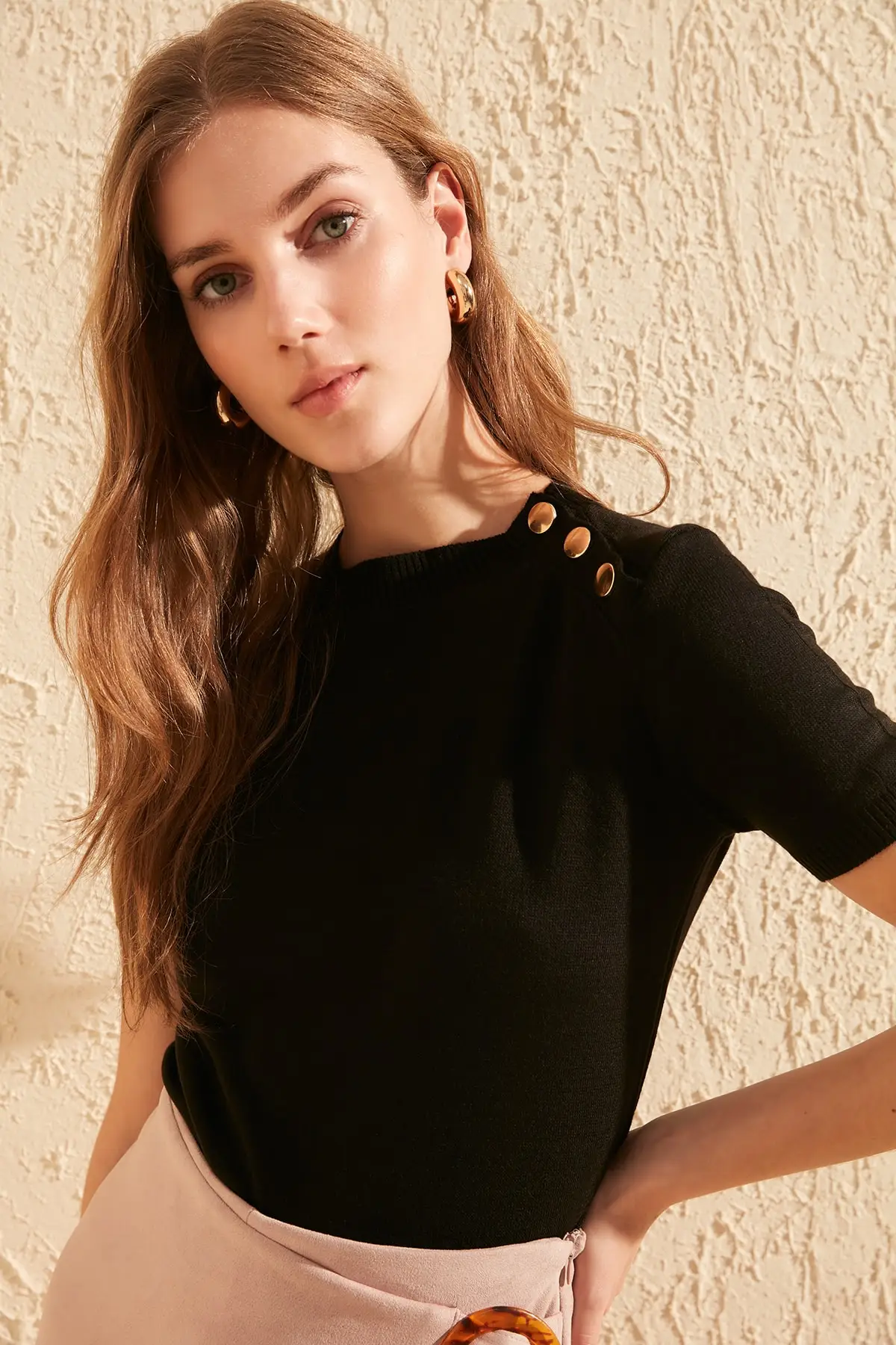 Trendyol экрю серый порошок Кнопка трикотажный свитер TWOSS19IS0039| |