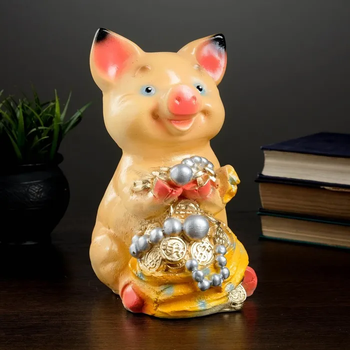 Piggy bank pig large with bag 17 х14х24см mix | Дом и сад
