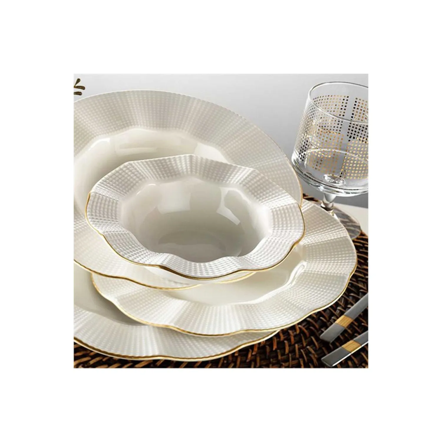 

Dinner Set - Kütahya Porcelain Milena Cream Gilded 24 Piece