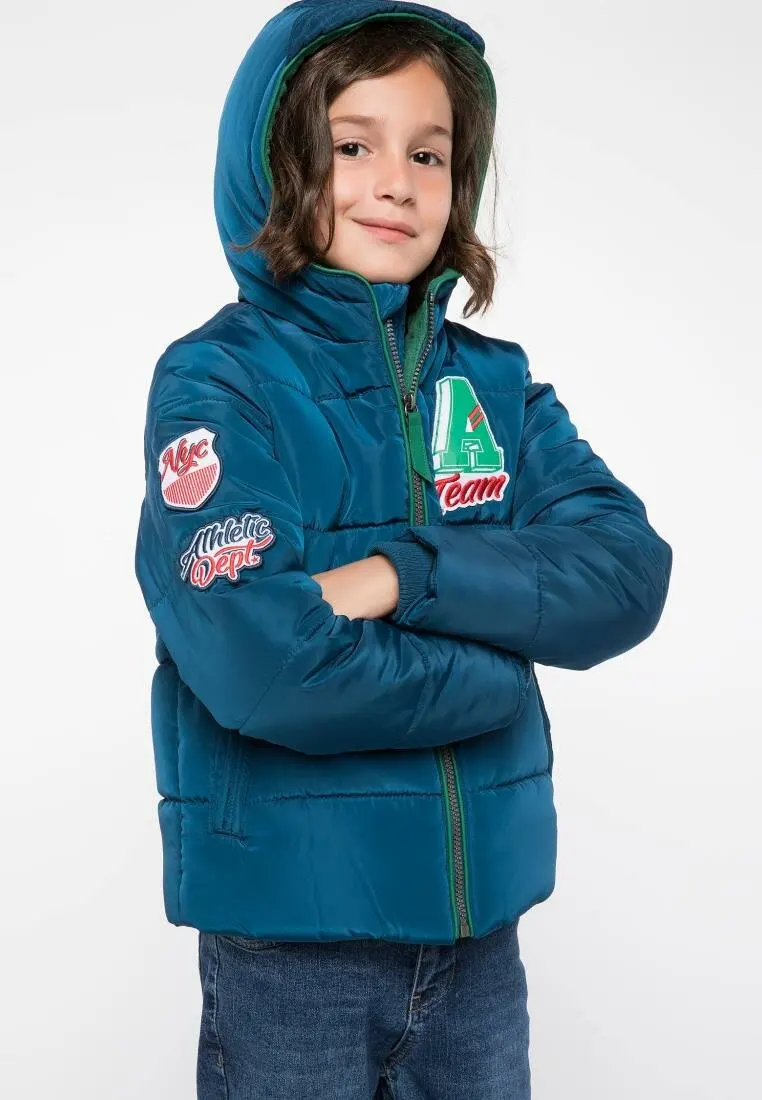 DeFacto модная куртка на молнии для мальчиков с мультяшным рисунком зимние куртки