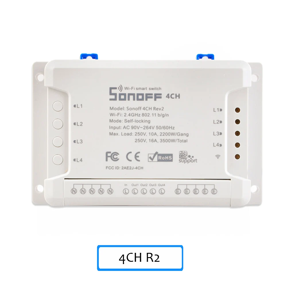 Sonoff 4CH R2/4CH Pro R2 10A/банда 4 канала Wifi смарт-коммутатор 433 МГц РЧ пульт дистанционного управления Wifi освещение 4 устройства для Alexa Google - Комплект: 4CH R2