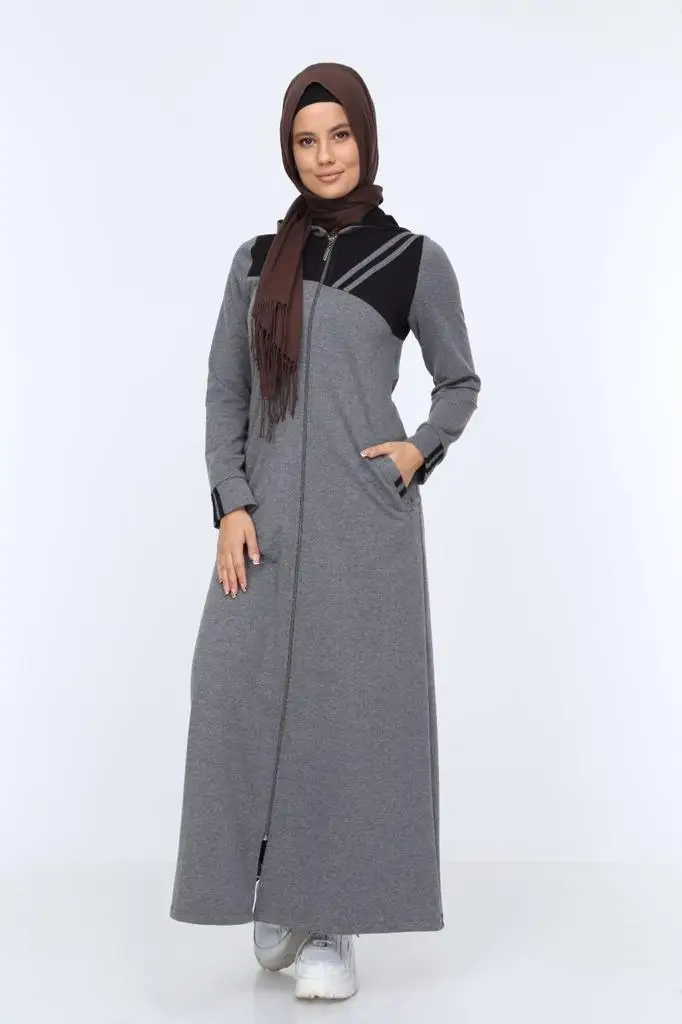 Исламское длинное платье для женщин из Турции, Высококачественная зимняя ткань из чесаного хлопка с капюшоном, открывающаяся передняя част...
