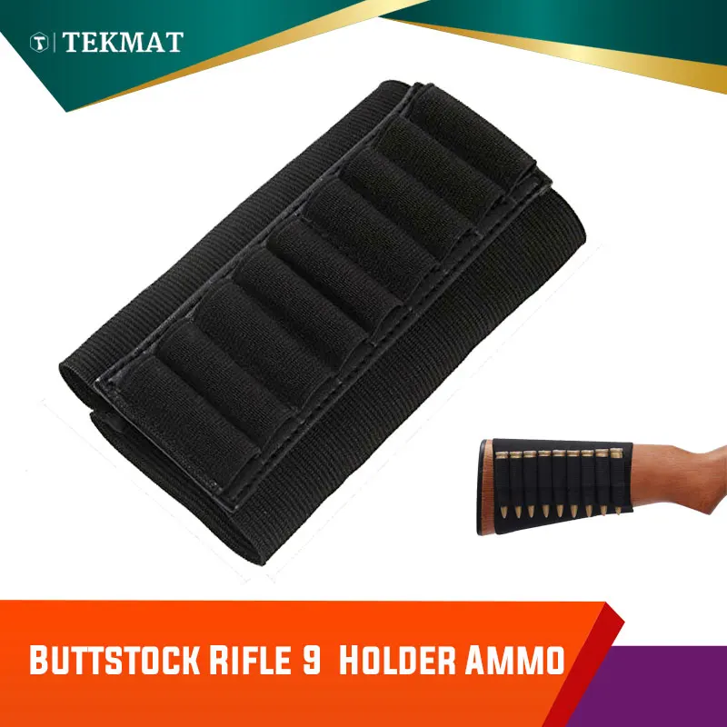 Tekmat Leather Buttstock Rifle 9 Cartridge Shells Holder Ammo Carrier Bullet Pouch Hunting Gun Accessory Black