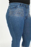 diaves plus size woman summer fashion high waist skinny capris pearl stone embroidered denim jeans turkish quality