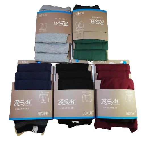 BSM Boxer 3 шт. трусы шорты бордовые темно-синие черные серые зеленые хлопок спандекс