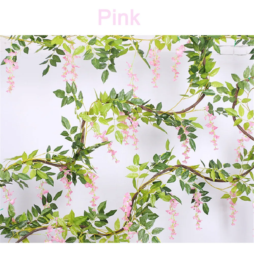 

2M Wisteria Artificial Flowers Vine Artificial Fake Wisteria Vine Rattan Hanging Garland Silk Flowers Wedding Arch Decoration