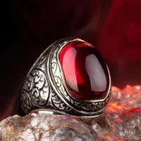Elegant Design 925 Sterling Silver Oval Ruby With Ottoman Motif Men's Ring Vintage Handcarved Jewelery Accesory Gift For Him