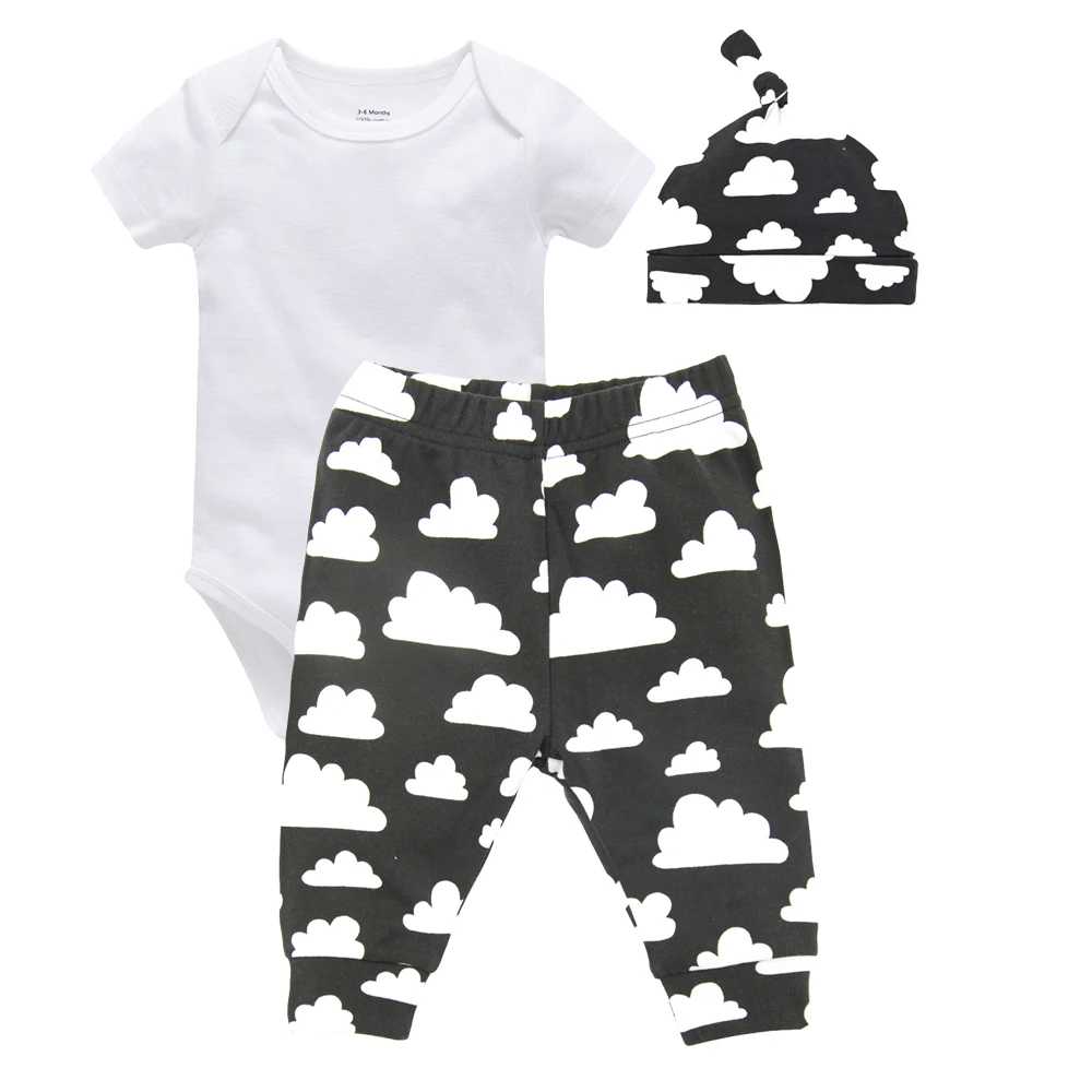 

Kavkas Summer 3 Pcs Baby Boys Girls Newborn Gift Sets Rompers Hats Pants Clothing Lot Pure Cotton Solid Colors Clothes Set